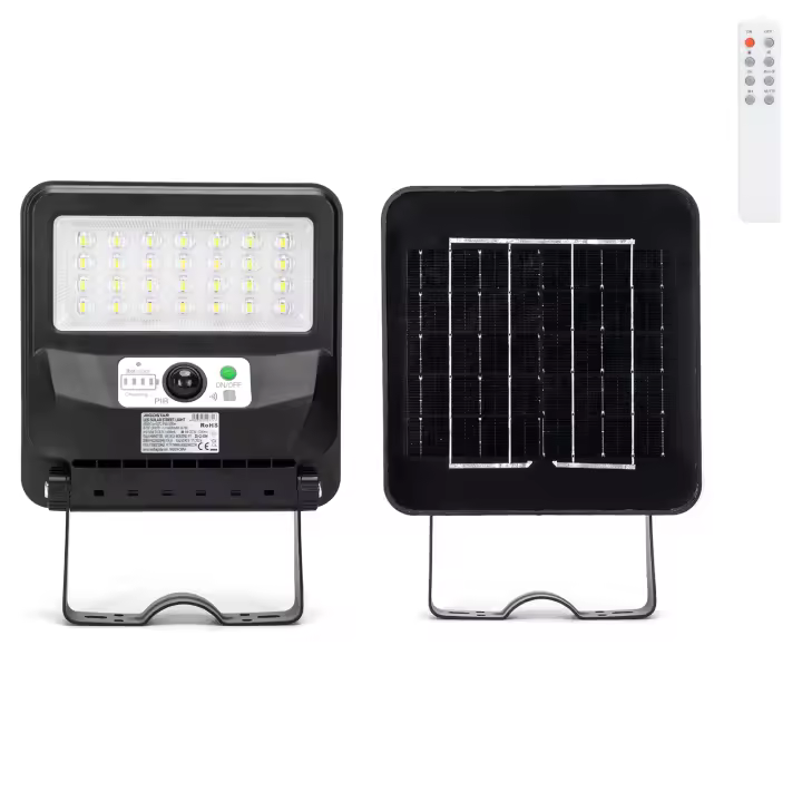 Farola LED Aigostar 50W negra con panel solar IP65 blanco frío 6500K con sensor crepuscular y de movimiento - 1