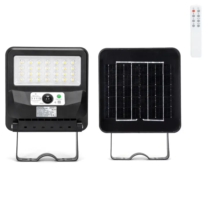 Farola LED Aigostar 50W negra con panel solar IP65 blanco frío 6500K con sensor crepuscular y de movimiento - 1