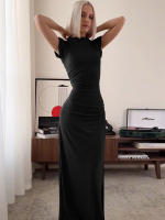 Vestido Maxi Bodycon Dulzura Con Cuello En 'O' Manga Corta Y Abertura En El Lado Elegante Y Ajustado Para Mujer Streetwear Otoño Invierno - details 19