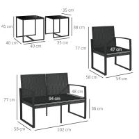 Outsunny Conjunto de Muebles de Jardín de Ratán Sintético Juego de Sofás Exterior de 5 Piezas con 2 Sofás Individuales 1 Sofá Doble y 2 Mesas de Centro para Patio Terraza Negro - details 2