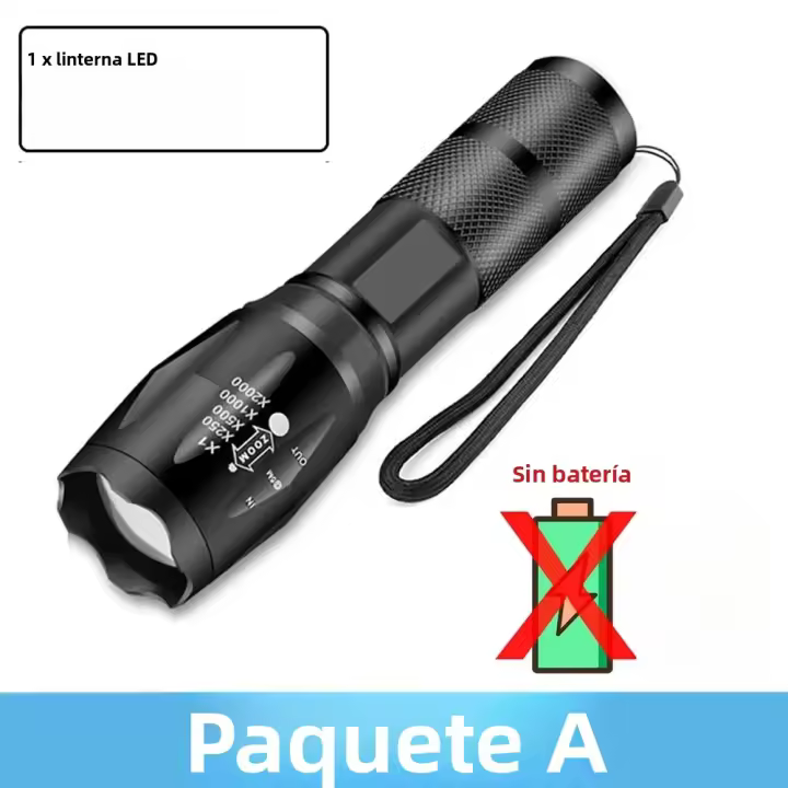 Linterna LED T6 Potente Y Zoomable Para Camping Y Uso Exterior Con Alta Luminosidad Impermeable Y Baterías Incluidas - 1