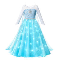 Vestido De Princesa Elsa Reina De La Nieve Con Luz LED Para Niñas Ropa De Fiesta De Halloween Y Carnaval Disfraz Infantil De Cosplay Talla A-Line Material COTON Y POLYESTER - details 1