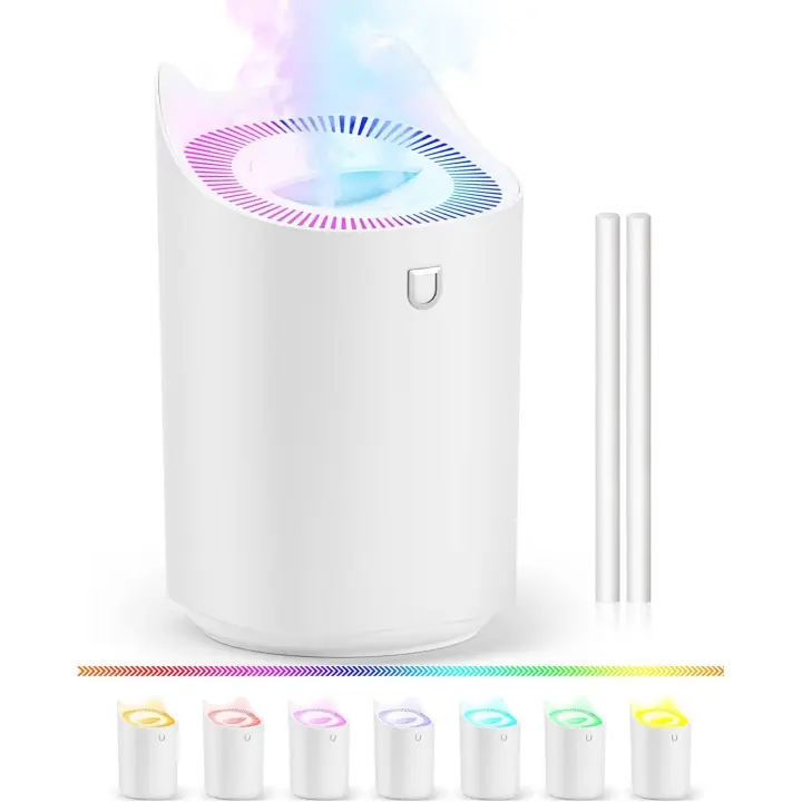Humidificador de 3L para dormitorio (dura Hasta 20 horas), humidificador de Aire con Luz de noche que cambia de color para oficina en el hogar, 3 Modos de Niebla, 2 Boquillas - 1