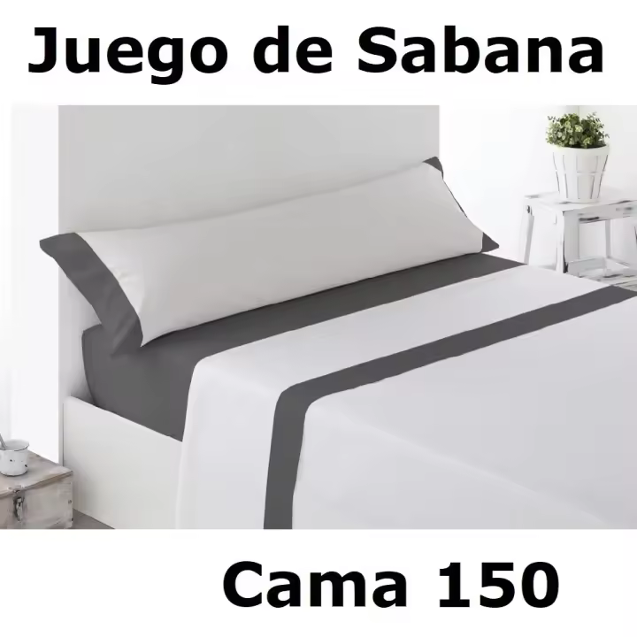 Juego de Sábanas CM Gris Blanco para Cama de 150 - 3 Piezas - 1