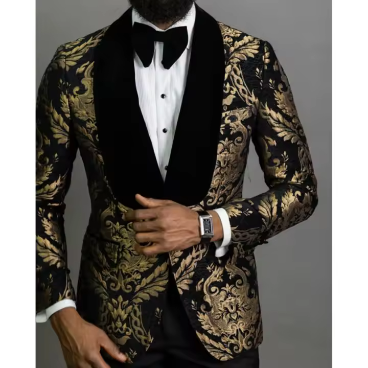 Traje Elegante De Terciopelo Para Hombre Negro Con Borla Y Botones Solos Traje De Fiesta Formal De Promoción Y Negocios - 1