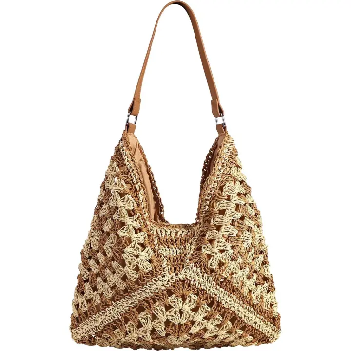 Bolsa de playa de paja para mujer, bolsa de playa tejida de verano, bolso de mano de hombro, bolso bohemio - 1