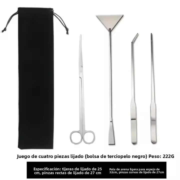 Juego De Tijeras Y Pinzas De Acero Inoxidable Para Limpieza De Tanque De Peces Herramienta De Jardín Con Cuchillas Onduladas Y Rectas Y Escobillas Para Limpieza De Arena - 1