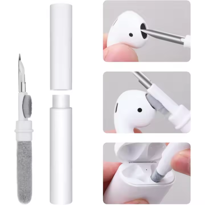 Kit de limpieza AirPod, 3 en 1 Airpod Cleaner Pen with Esponja, auriculares inalámstricos Clean Pen, Kit de limpieza de auriculares Multifunctional-Blanco - 1