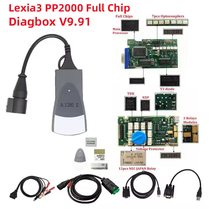 Herramienta de diagnóstico Lexia 3 Diagbox V9.129, Chip completo 921815C, Golden Edge, PSA XS Evolution 7,83 PP2000, Lexia3 para Citroen y Peugeot - 1