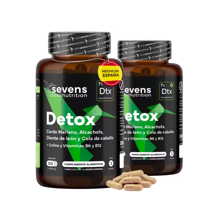 Pack 2x Detox - Cardo Mariano con Alcachofa, Diente de León, Cola de Caballo y Colina - Limpieza Hepática y Eliminación de Toxinas - Sevens Nutrition - 1
