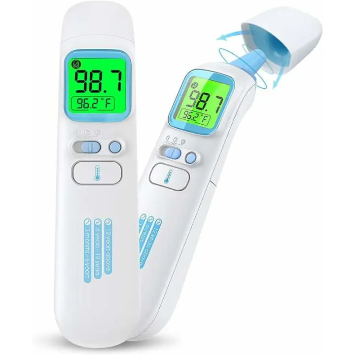 Termómetro de frente, termómetro de oído y frente, termómetro de frente infrarrojo Termómetro de frente sin contacto con alerta de fiebre, pantalla LCD y función de memoria, 1 unidad - 1