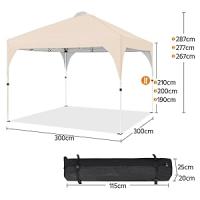 Carpa Plegable 3x3m Cenador de Jardín Impermeable para 8-10 Personas,con Ventilacion y Bolsa de Transporte, Ideal para Playa y Camping Beige - details 5