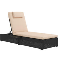 Outsunny Tumbona de Ratán Reclinable Tumbona para Jardín con Respaldo Ajustable en 5 Niveles Mesita y Cojín Carga 120 kg para Patio Terraza Negro y Beige - details 0