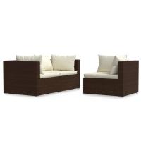 vidaXL Set de muebles de jardín 3 pzas y cojines ratán sintético Negro y crema, Marrón y crema, Gris y antracita Conjunto Terraza Muebles Jardín Exterior Juego de Muebles de jardín Mueble Jardín Exterior Muebles de Salon Exterior - details 1