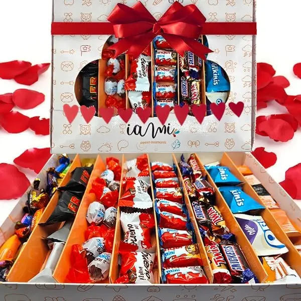 Caja Chocolatinas Regalo - Más de 80 Chocolatinas y Bombones para Regalar - Kinder Bueno, Kinder Chocolate, Toblerone, Snickers, Twix, Merci, Bombones Milka, Perfecto como Regalo de San valentin. - 1