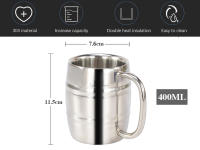 Taza De Cerveza Doble Acero Inoxidable 500/450ml Para Camping Al Aire Libre Y Viajes Taza De Café Con Asa Taza Portátil Aislada - details 1