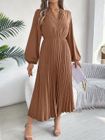 Vestido Largo De Mujer Elegante Con Tres V-Neck Y Cintura Ajustada Estilo Europeo Y Americano Para Otoño E Invierno - details 9