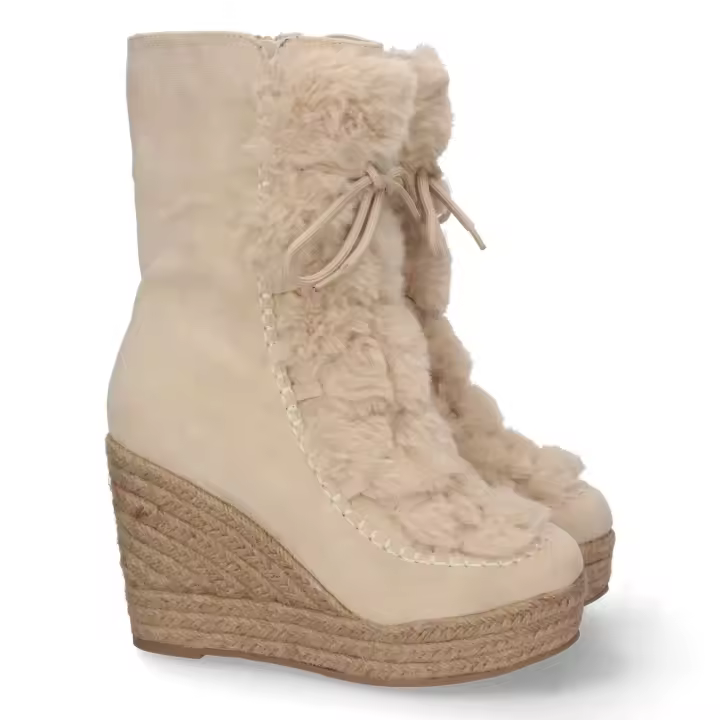 PuntoSalao Botas de cuña en yute y pelo estilo australianas mujer color beige - 1