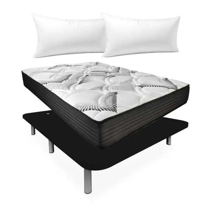 Duérmete Online Base tapizada flora Negro + colchón Boxvisco Viscoelástica con muelles ensacados + 2 almohadas de obsequio (Envío Incluido) - 1