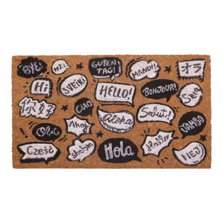 Felpudo “Hola” en Varios Idiomas 40x70 cm – Diseño Multilingüe | Fibra de Coco Natural con Base Antideslizante | Alfombra de Entrada para Exterior e Interior - 1