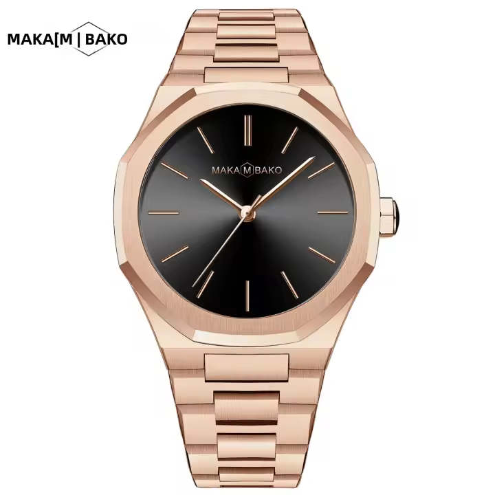 Reloj De Pulsera De Lujo Para Hombres Y Mujeres En Color Rosa Oro Con Correa De Acero Inoxidable Y Cierre De Seguridad Reloj De Moda Negra Resistente Al Agua De 40mm - 1
