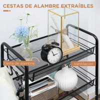 HOMCOM Carrito Auxiliar con Ruedas Carrito de Cocina de 4 Niveles Carrito de Almacenamiento con 4 Ganchos Carga 12 kg para Comedor Sala Baño 45x26,5x84 cm Negro - details 1