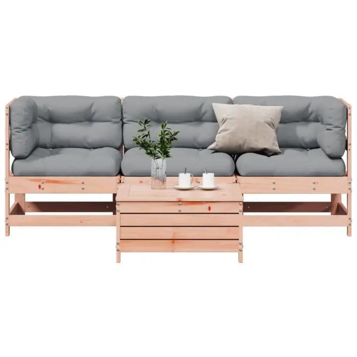 vidaXL Juego de muebles jardín 4 pzas y cojines madera abeto Douglas - 1