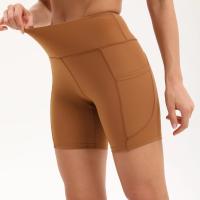 Shorts Deportivos De Cintura Alta Para Mujer Fitness Running Elasticidad Transpirable Con 2 Bolsillos Lados Yogur - details 7