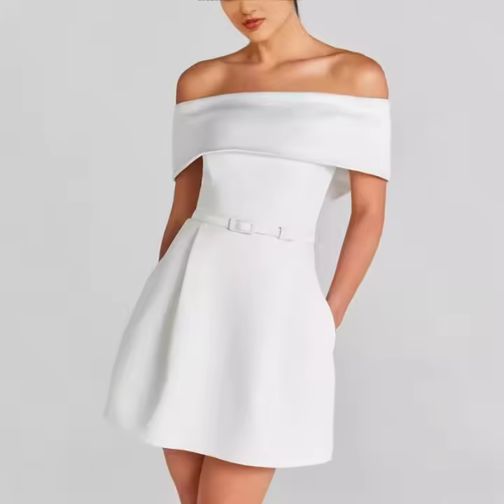 Vestido De Hombro Único Y Cinturón Nuevo Y Popular Para Primavera Y Verano Vestido Casual De Fiesta Para Mujeres Sin Estirar De Polyester Silueta A-LINE De Cintura Alta - 1