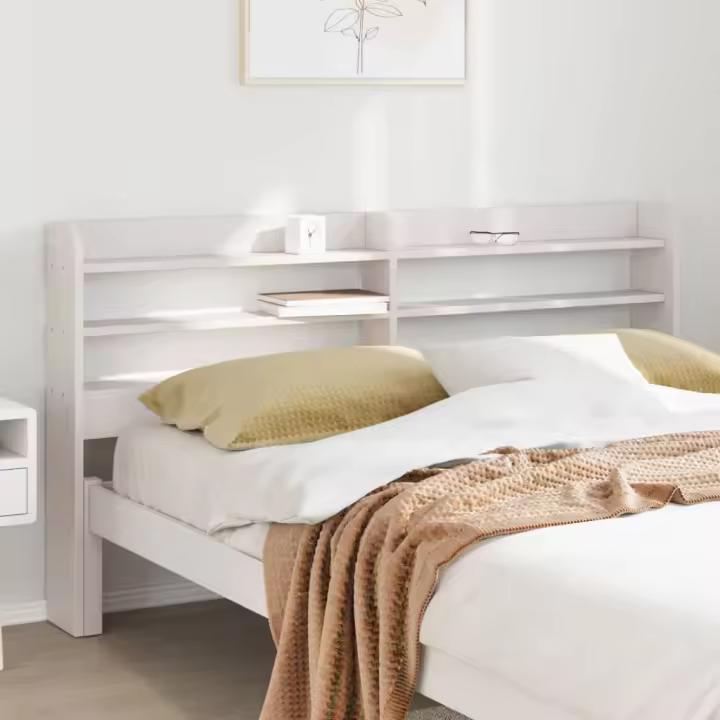 Cabecero de cama con estantes madera maciza pino blanco 135 cm - 1
