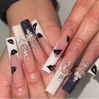 Juego De 24 Uñas Postizas Con Diseño De Flor Y Forma De Coffin Largas Ballerina Frases Francesas Acrílicas Cubiertas Por Encima Para Uñas Artísticas - details 6
