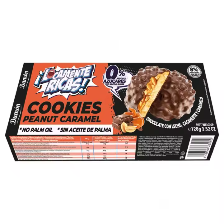Cookies Locamente Chocolate con Leche, Cacahuete y Caramelo  128g  Packs 4  0% Azúcares  Dumon - 1