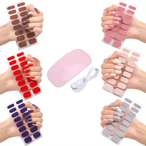 Pegatinas de uñas de gel con kit de luz ultravioleta, tiras de uñas de gel semicuradas navideñas, kit de pegatinas de uñas de gel para bricolaje, tiras de esmalte de gel semicuradas, fáciles de aplicar y quitar (Set-c) - 1