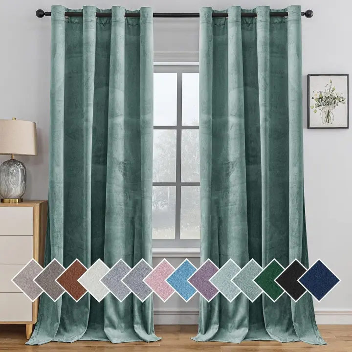 Ystyle Cortinas Salon Terciopelo 2 Piezas, 140×280 cm, Cortina Opacas Pesante con Ojales, Cortinas Termicas Aislantes Frio Y Calor, Cortina Modernas Dormitorio Habitacion Ventana, Negro - 1