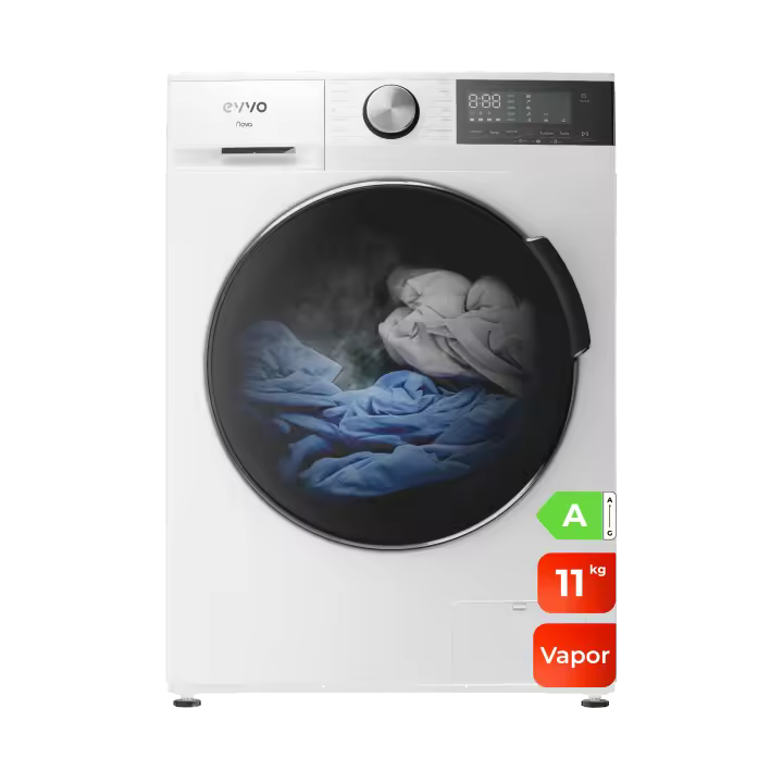EVVO Lavadora 11 kg carga frontal Nova 11, 1350 rpm, Clase energética A, Motor Inverter, tambor diamante ePROTECT, 14 programas, Función vapor Steam Wash, Smart LOAD, Lavado Rápido 15', Inicio diferido - 1