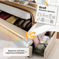 Cama Doble Tapizada en Algodón Beige 180x200 cm | Cama Hidráulica with Espacio de Almacenamiento | Cabecero with Cargas USB Typo-C | Iluminación LED en Tres Lados | Sin Colchón Includo | Diseño Moderno para Habitación principal - details 5
