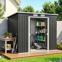 Outsunny Caseta de Jardín Exterior 2,4 m², 213x130x172 cm, Cobertizo de Jardín Exterior Metálico con Puerta Corredera, Techo Inclinado, Base Refuerzo (Suelo NO Incluido) y 2 Ventanas, Gris Oscuro - details 3