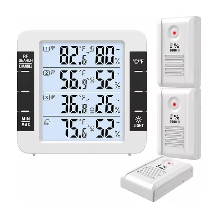 Termómetro interior exterior, termómetro conectado con 3 sensores inalámbricos, monitorea humedad y temperatura (℃/℉), registra MAX y MIN, muestra tendencias e indicaciones de comodidad - 1