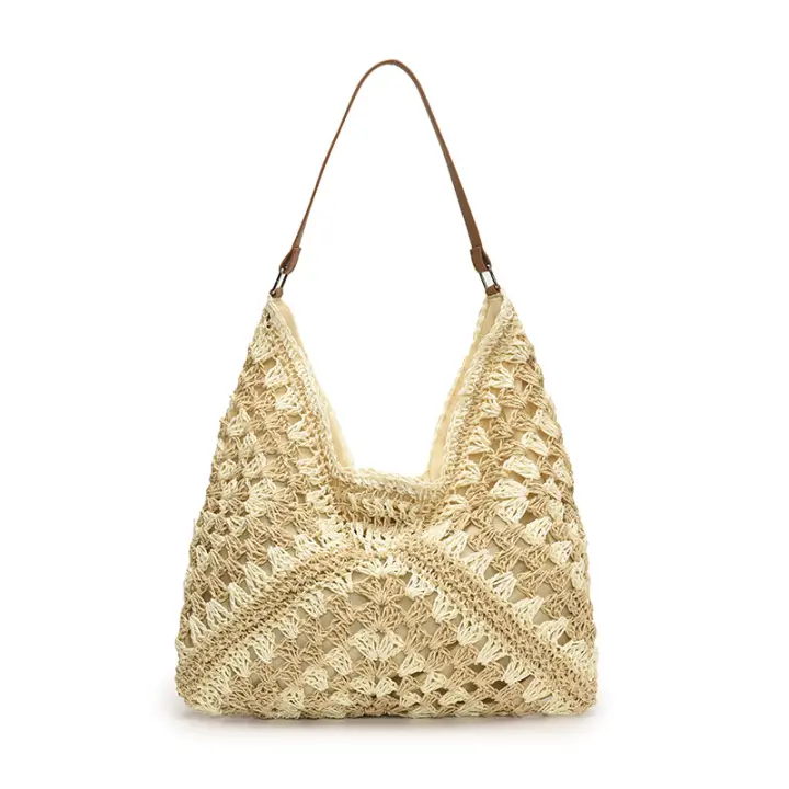 Bolsas de playa de paja para mujer – Bolso de mano tejido de verano, bolsa de playa grande para mujeres para vacaciones - 1