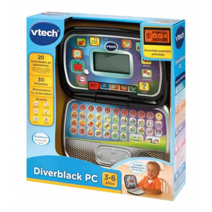 Vtech Diverblack PC - Ordenador Educativo Infantil con Pantalla Retroiluminada y Teclado ABC - 1
