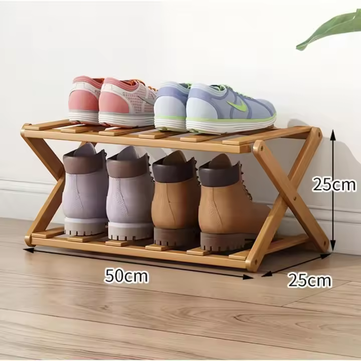 Zapatero Plegable de Bambú Natural Estante Organizador de Zapatos 2 y 3 Niveles Ecológico y Resistente - 1