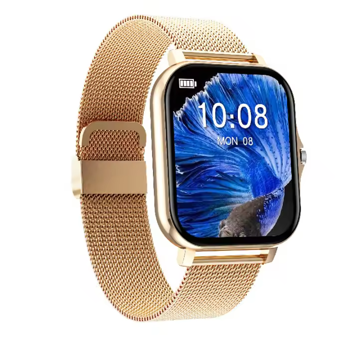 Smart Watch 1.69 Inch Full Touch Screen Fitness Tracker Call Smartwatch for Android iOS Mesh Belt Gold 51*40*12mm Wxxbd - 1