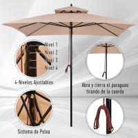 Outsunny Sombrilla Parasol de Acero Grande con Cubierta a Dos Niveles para Jardín Patio Sistema de Polea Mástil Desmonta en Dos Partes Fácil Transportar 300x300x297cm Beige - details 5