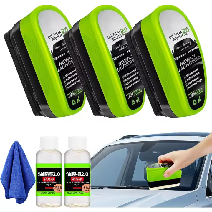 Limpiador de vidrios Jet Dry Shop, cepillo limpiador de película de aceite para ventanas de coche, nuevo limpiador de película de aceite ecológico 2.0, quitaparabrisas con 2 limpiadores adicionales (3 piezas) - 1