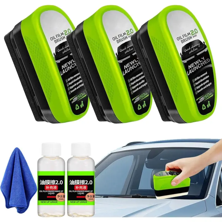 Limpiador de vidrios Jetdryshop, limpiador de parabrisas Jet Dry Shop, cepillo limpiador de película de aceite automotriz, removedor de aceite para parabrisas con 2 limpiadores adicionales (paquete de 3) - 1