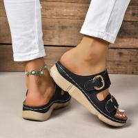 Sandalias De Verano Para Mujer Con Dobles Frenos Y Plataforma Cómodas Talla Grande Zapatos Casuales Con Hebilla Cierre Modernos Material PU Suela De Goma - details 1