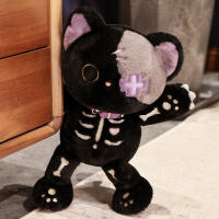 Muñeco De Peluche Gato Esqueleto Negro Kawaii Creativo Animal De Peluche Cojín Gótico Para Niños Regalos De Halloween Tamaño 40cm Relleno De Algodón PP - details 5