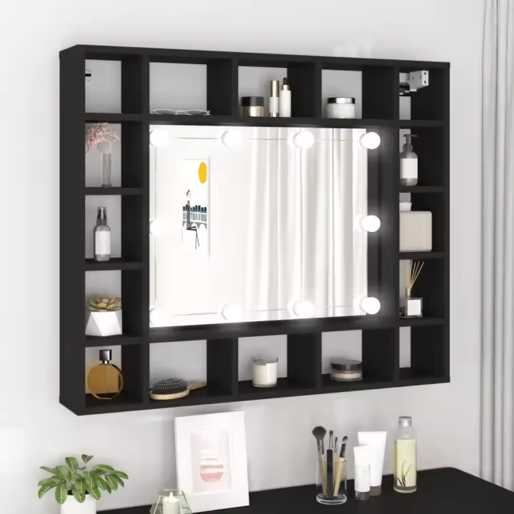 vidaXL Mueble con espejo y luces LED negro 91x15x76,5 cm - 1
