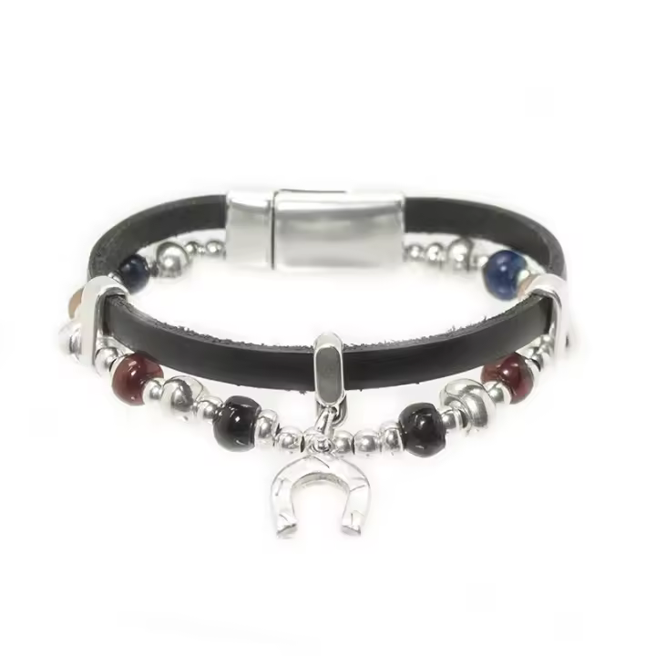Las Joyas de Amanda Pulsera de Cuero Artesanal con Herradura Mágica de Plata - 1