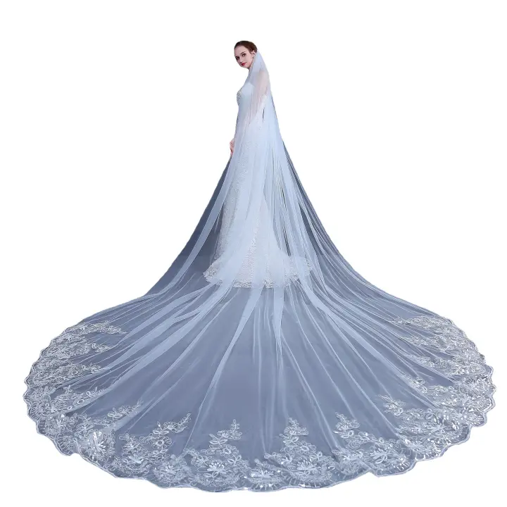 Velo De Novia Blanca Ivoire De 3x3 Metros Con Aplicaciones De Encaje Para La Boda Vestido De Novia Con Combinación Incluida - 1